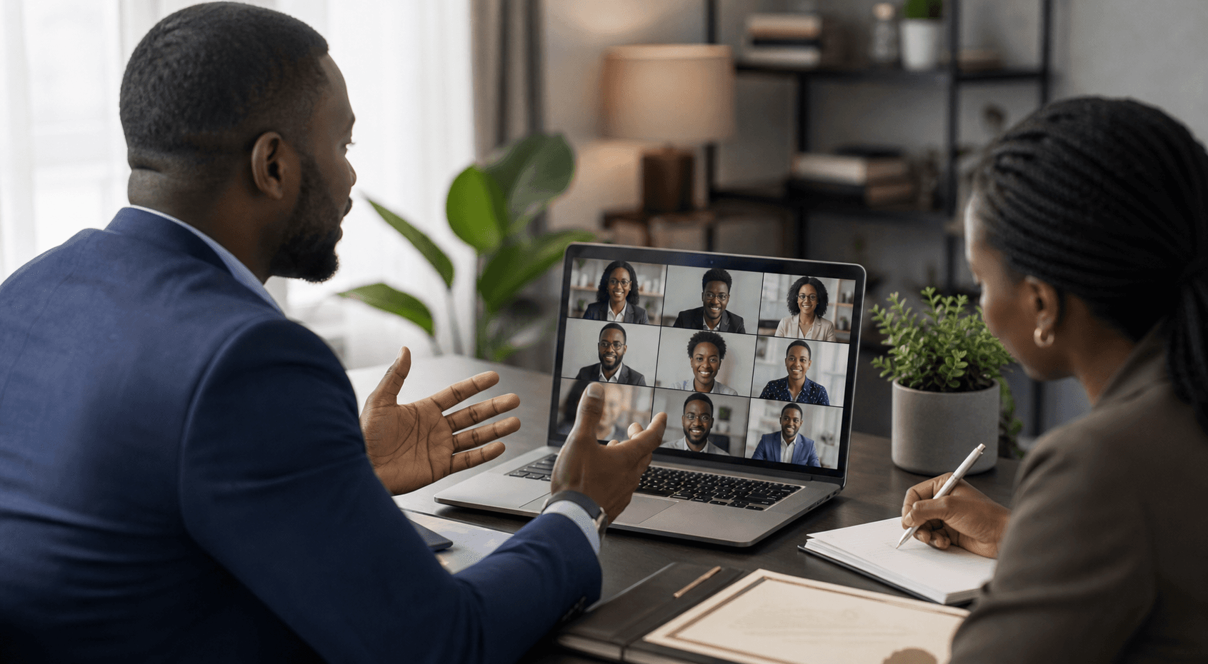 Black Nigerian professionals in a virtual training follow-up session